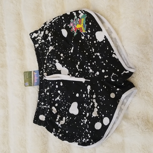 Power Ranger Pants - Power Rangers Black White Paint Splatter Shorts size L for girls and women